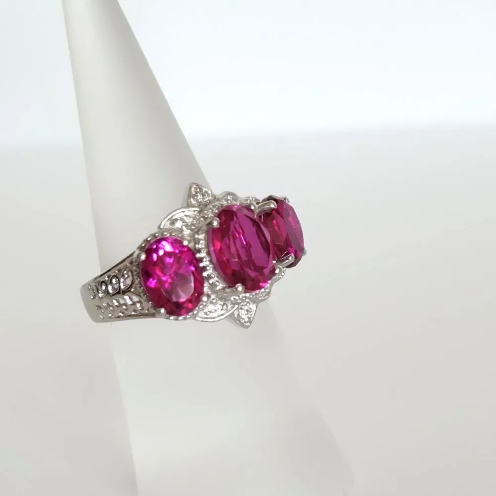 Pink Quartz Triplet Ring with White Zircon Size 6